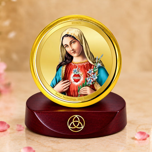 24K Gold-Plated Mother Mary Car Dashboard Frame | 5x5 CM