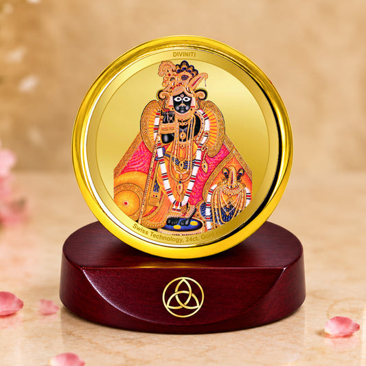 24K Gold-Plated Banke Bihari Car Dashboard Frame | 5x5 CM