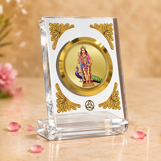 24K Gold-Plated Lord Murugan Acrylic Car Dashboard Frame | 8x7 CM