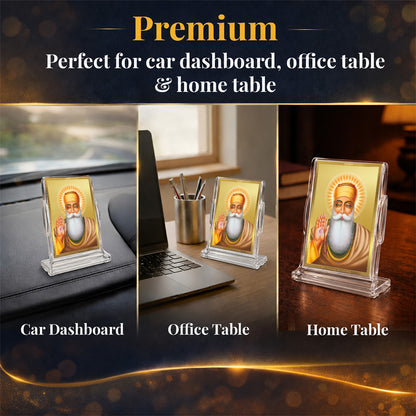 24K Gold-Plated Guru Nanak Dev Ji Acrylic Car Dashboard Frame | 11x7 CM