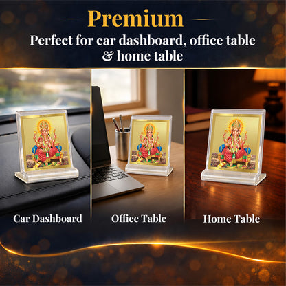 24K Gold-Plated Lord Ganesha Acrylic Car Dashboard Frame | 6x5 CM