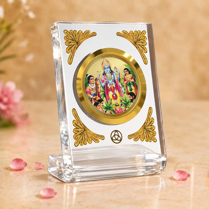 24K Gold-Plated Lord Satyanarayan Acrylic Car Dashboard Frame | 8x7 CM
