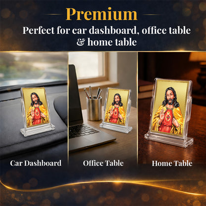 24K Gold-Plated Jesus Christ Acrylic Car Dashboard Frame | 11x7 CM