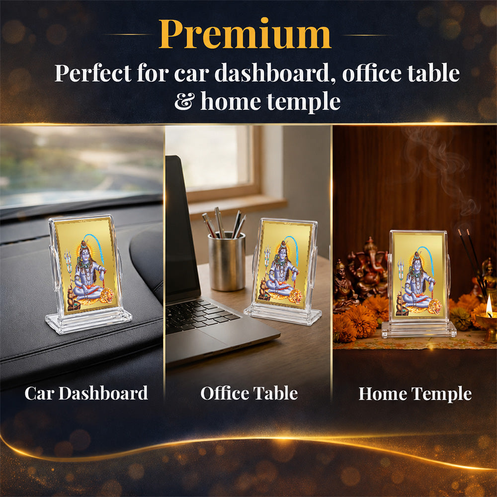 24K Gold-Plated Lord Shiva Acrylic Car Dashboard Frame | 11x7 CM