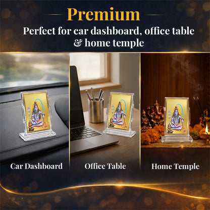 24K Gold-Plated Lord Shiva Acrylic Car Dashboard Frame | 11x7 CM