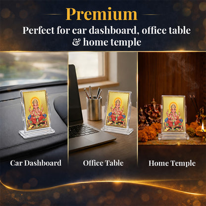 24K Gold-Plated Lord Ganesha Acrylic Car Dashboard Frame | 11x7 CM