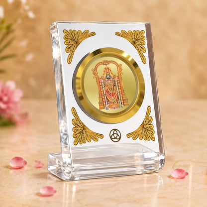 24K Gold-Plated Lord Tirupati Balaji Acrylic Car Dashboard Frame | 8x7 CM