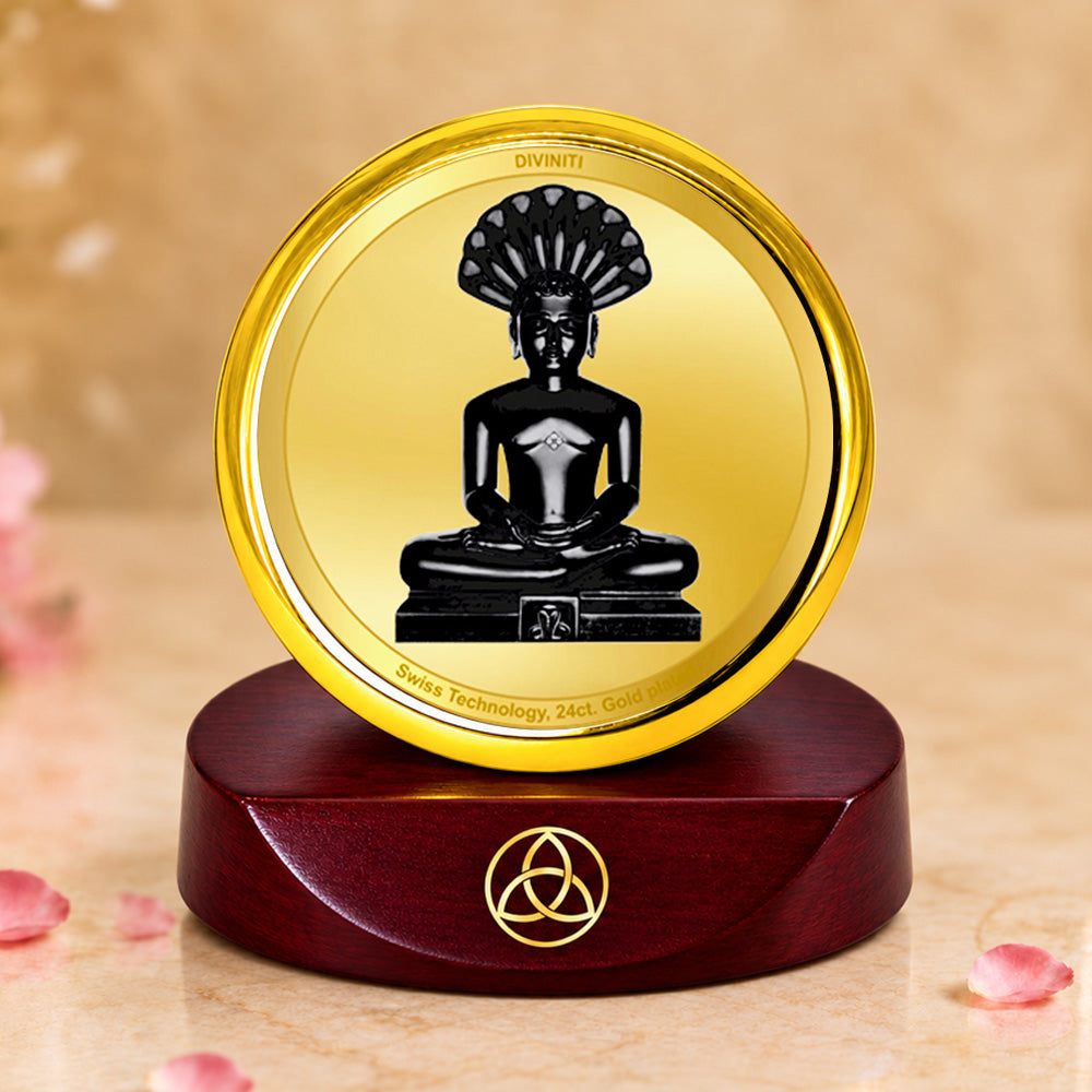 24K Gold-Plated Parshwanath Ji Car Dashboard Frame | 5x5 CM