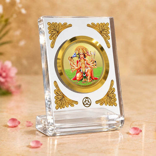 24K Gold Plated Panchmukhi Hanuman Acrylic Car Dashboard Frame | 8x7 CM