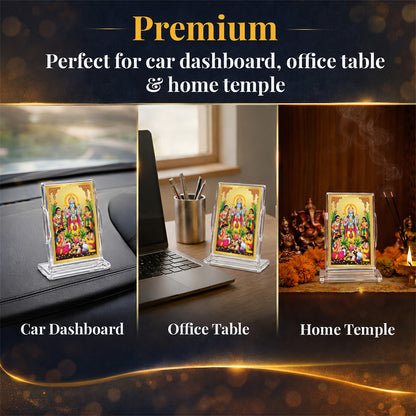 24K Gold-Plated Lord Satyanarayan Acrylic Car Dashboard Frame | 11x7 CM