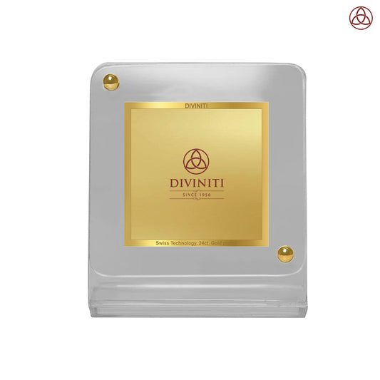 Diviniti Acrylic Personalization Car Dashboard Frame in 24K Gold Plated Foil showcasing elegant craftsmanship and design.