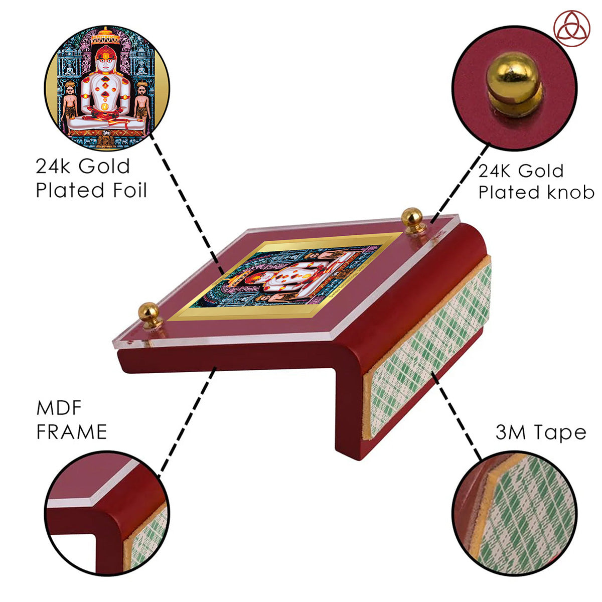 Adinath | Jain Tirthankara Car Dashboard & Tabletop Photo Frame in 24K Gold Plated Foil