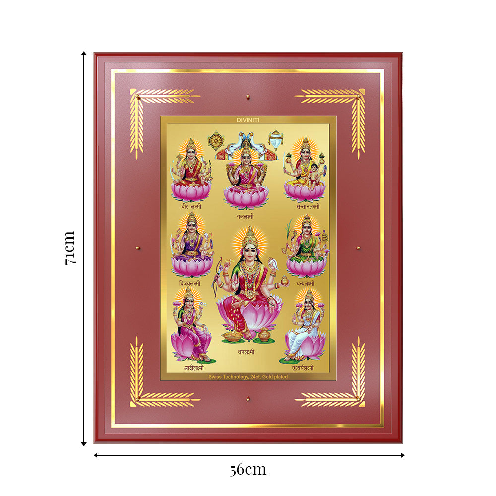 Ashtalakshmi | Lakshmi Devi for Wall Mount Photo Frame in 24K Gold Plated Foil