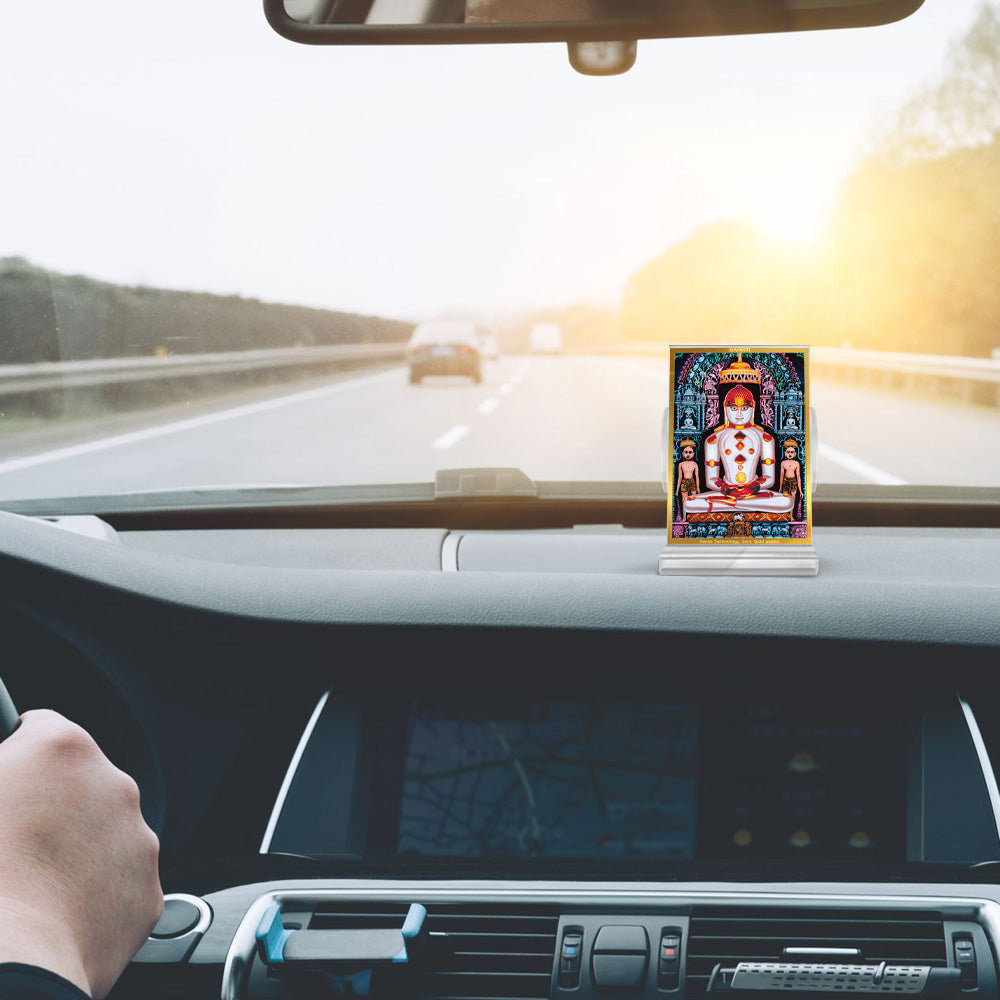 Adinath | Adishwara Tirthankara Rishabhanatha For Car Dashboard Frame in 24K Gold Plated Foil