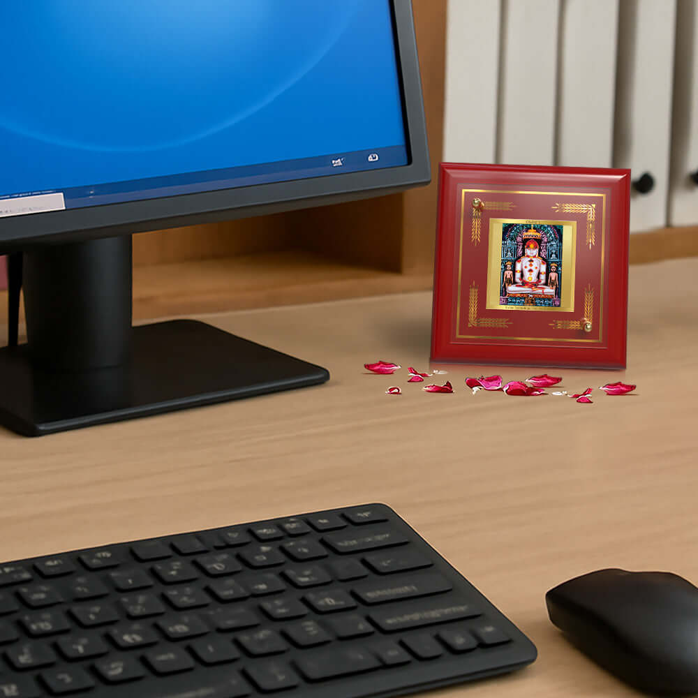 Jain Adinath Namokar Mantra frame displayed product on office desk