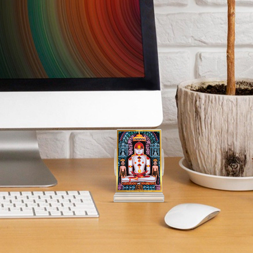 Adinath | Adishwara Tirthankara Rishabhanatha For Car Dashboard Frame in 24K Gold Plated Foil