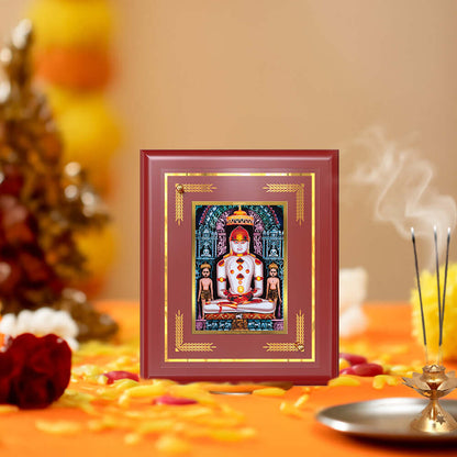 Lord Adinath Adishwara Tirthankara Rishabhanatha dispalyed on decorated table with flower