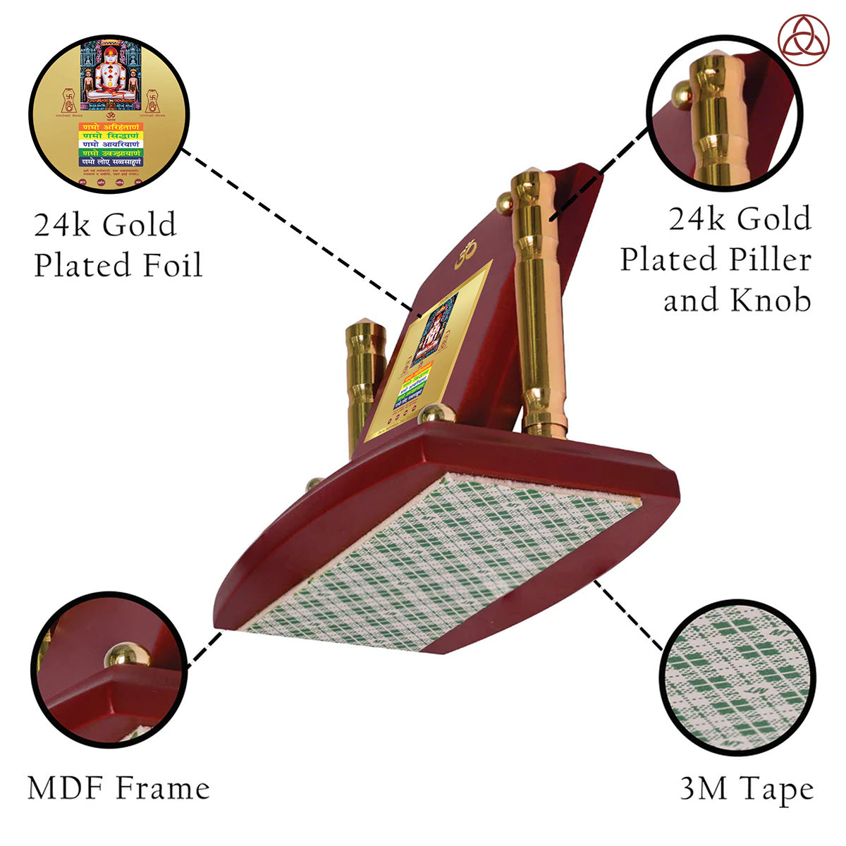 Adinath with Namokar Mantra | Adishwara Tirthankara Rishabhanatha Car Dashboard Frame in 24K Gold Plated Foil