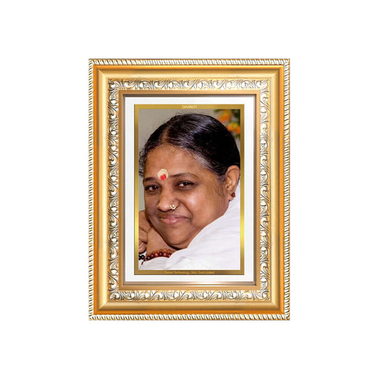 Mata Amritanandamayi photo frame in 24K gold plated foil, showcasing Amma's loving presence.