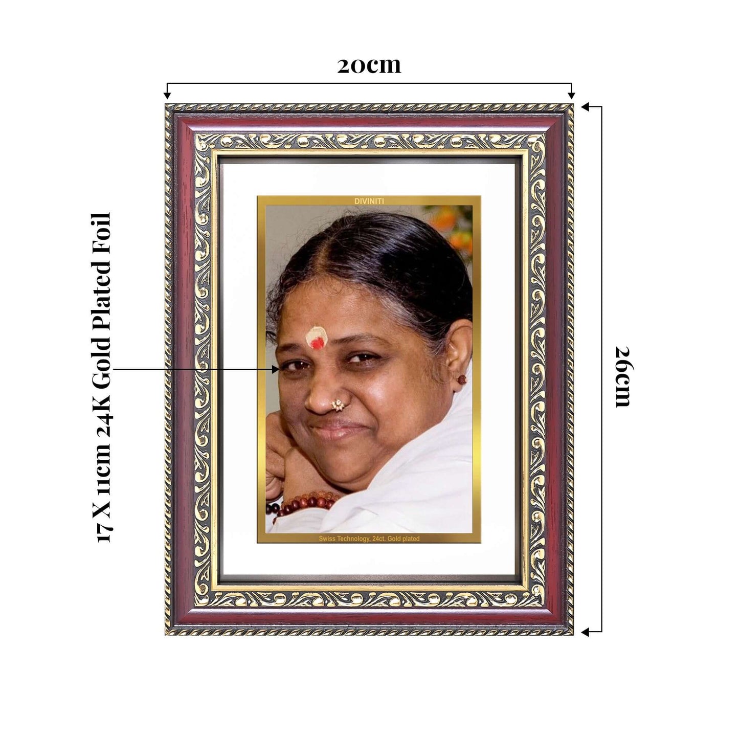 Mata Amritanandamayi | Guru Amma Wall and Tabletop Photo Frame in 24K Gold Plated Foil