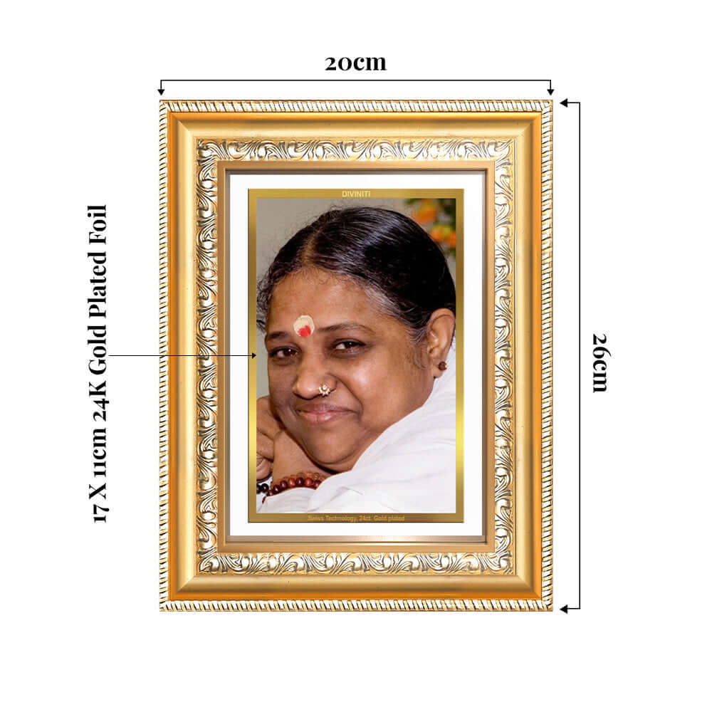 Mata Amritanandamayi photo frame in 24K Gold Plated Foil | Diviniti with dimensions 20cm x 26cm.