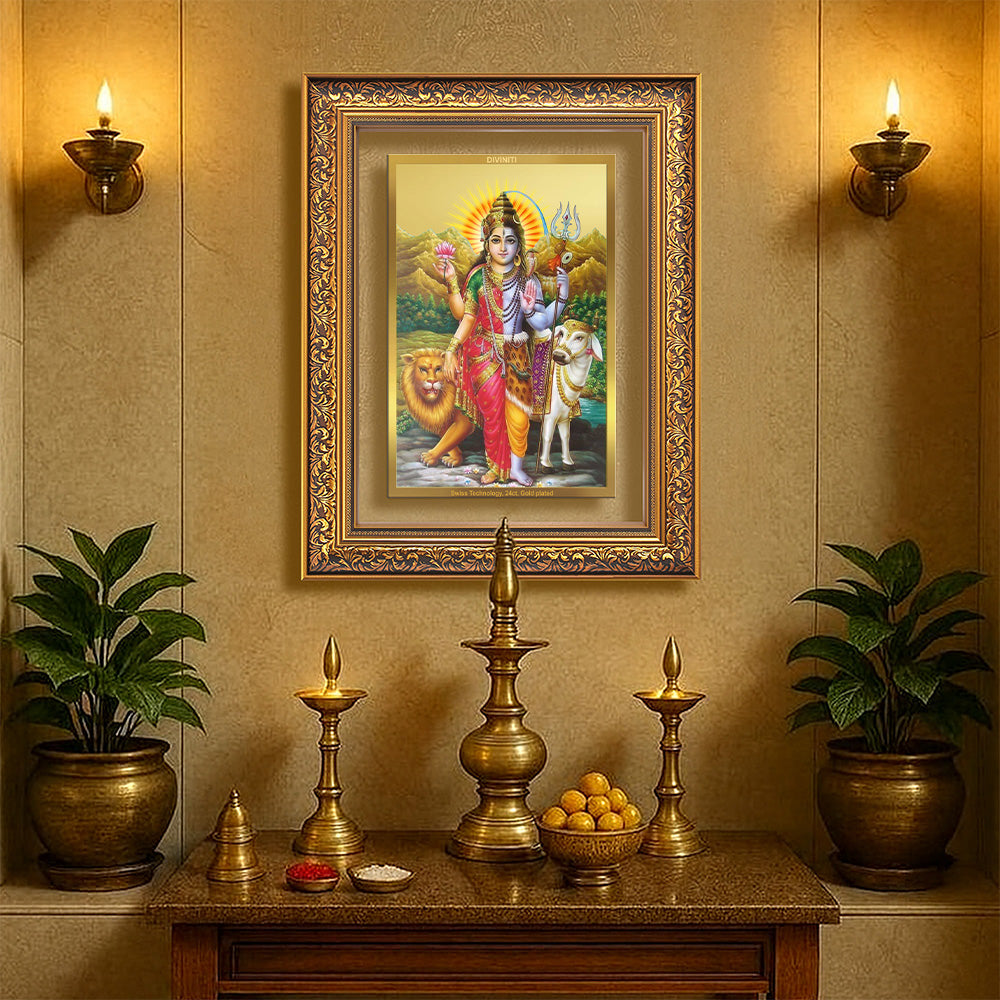 Ardhnarishwara | Naranari | Ammaiyappan Ardhanarinateshvara Wall Photo Frame in 24K Gold Plated Foil