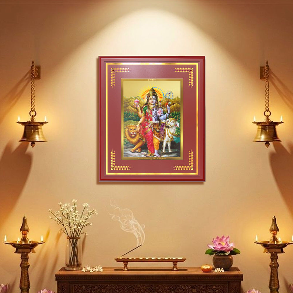 Ardhnarishwara | Naranari | Ammaiyappan Ardhanarinateshvara For Wall & Tabletop Frame in 24K Gold Plated Foil