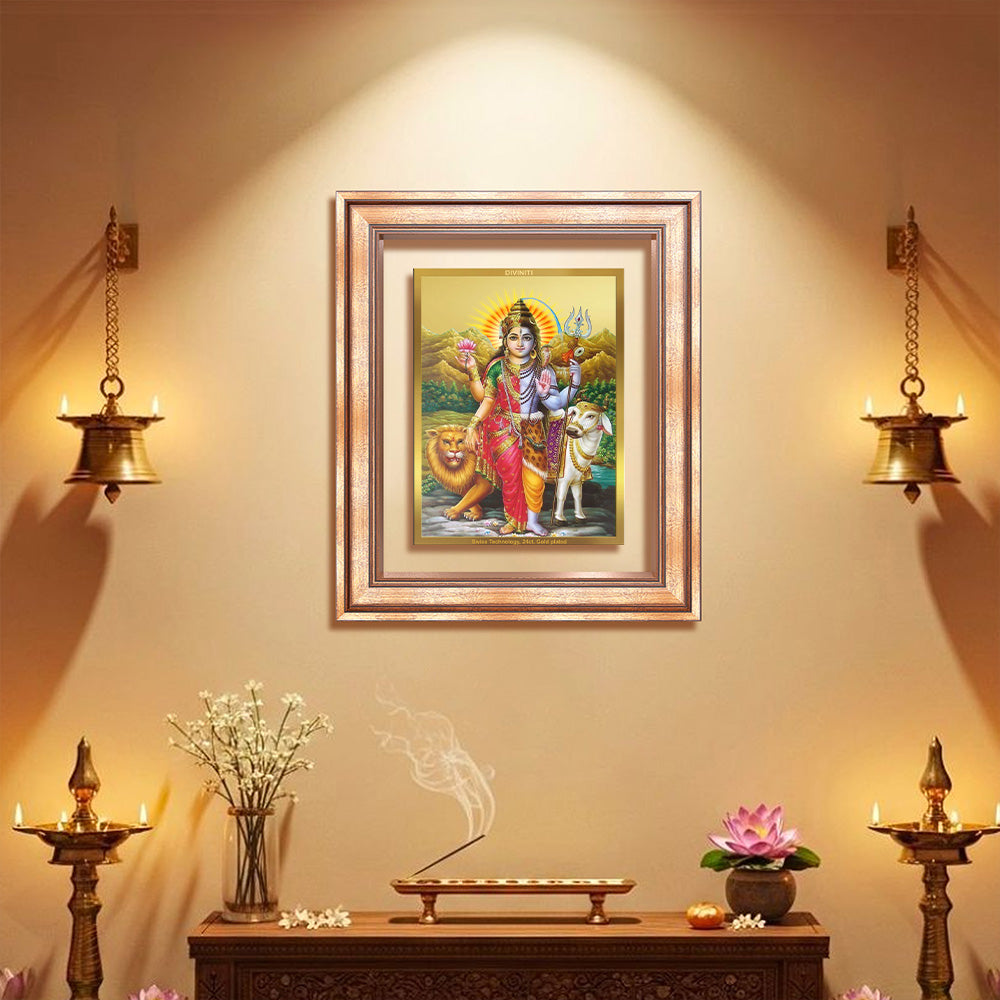 Ardhnarishwara | Naranari | Ammaiyappan Ardhanarinateshvara For Wall & Tabletop Frame in 24K Gold Plated Foil