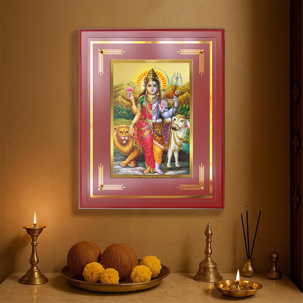 Ardhnarishwara | Naranari | Ammaiyappan Ardhanarinateshvara For Wall & Tabletop Frame in 24K Gold Plated Foil