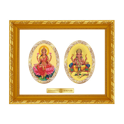 Diviniti 24K Gold Plated Laxmi Ganesha Photo Frame for Home Decor, Wall Hanging, Office Table, Gift DG103 Size 2 (28.7x23.7 CM)