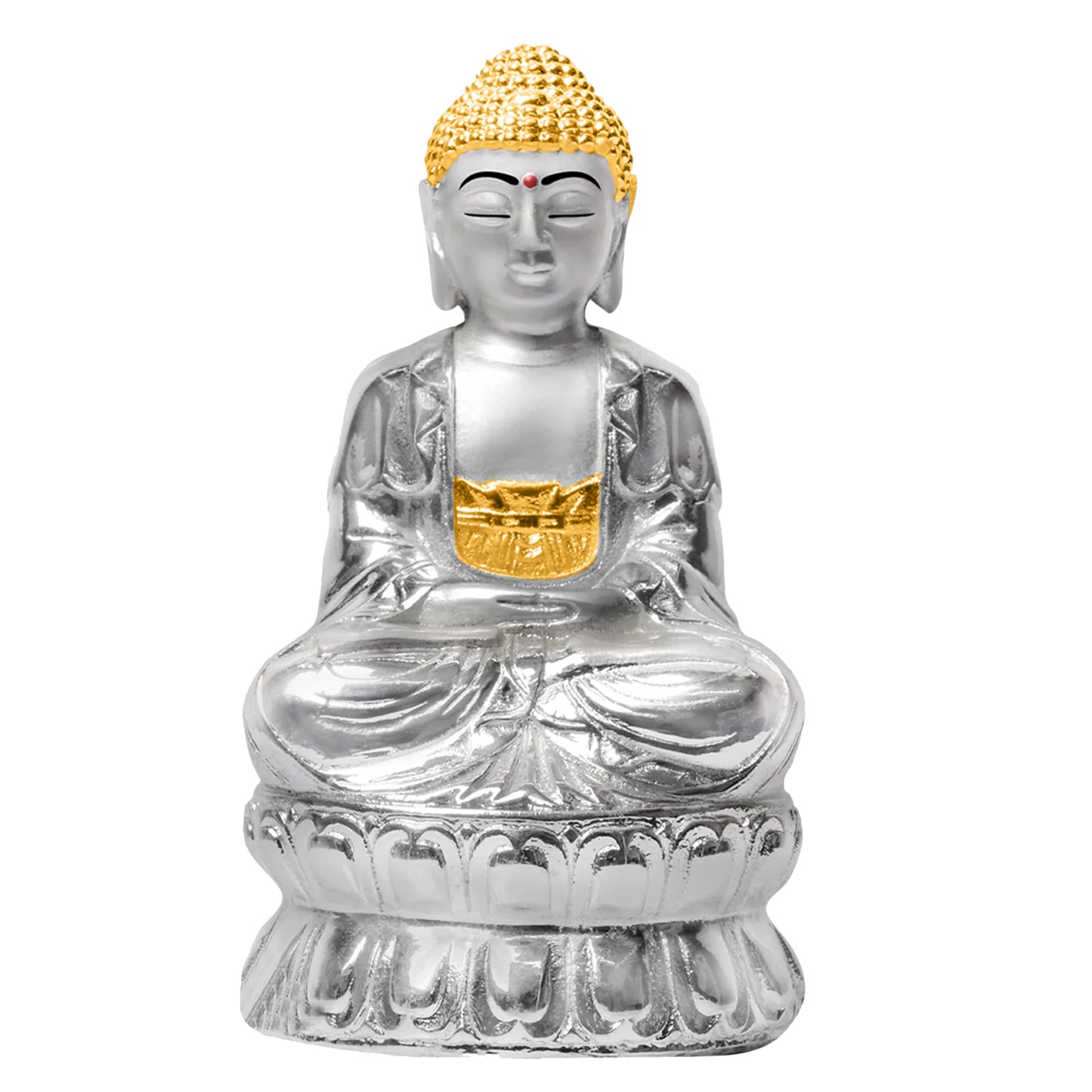 DIVINITI 999 Silver Plated Buddha Idol Inspire Peace Enlightenment Radiate Serenity and Mindfulness for Home Office Décor, Tabletop, Gift (14x8 CM)