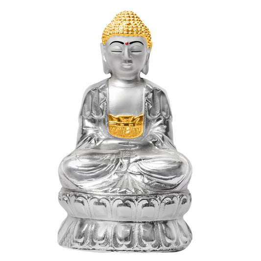 DIVINITI 999 Silver Plated Buddha Idol Inspire Peace Enlightenment Radiate Serenity and Mindfulness for Home Office Décor, Tabletop, Gift (14x8 CM)