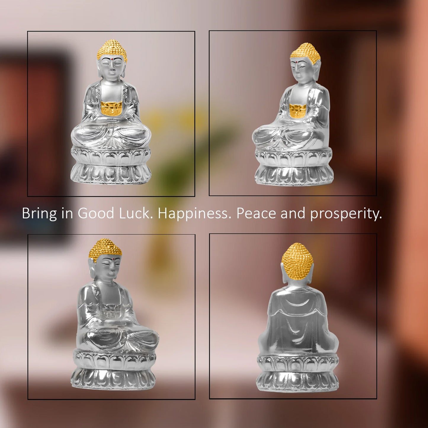 DIVINITI 999 Silver Plated Buddha Idol Inspire Peace Enlightenment Radiate Serenity and Mindfulness for Home Office Décor, Tabletop, Gift (14x8 CM)