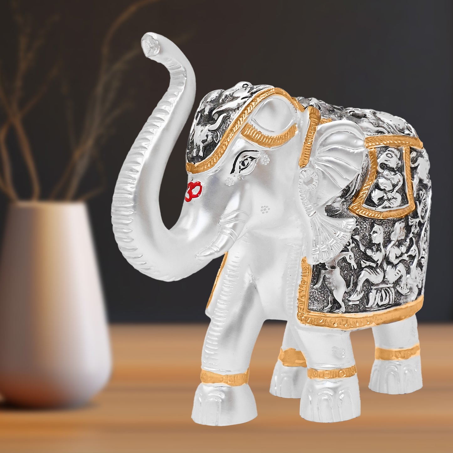 DIVINITI 999 Silver Plated Elephant Idol Statue Embrace Strength, Wisdom, and Good Fortune for Home & Office, Tabletop Décor Gift (15.5x16 CM)