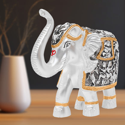 DIVINITI 999 Silver Plated Elephant Idol Statue Embrace Strength, Wisdom, and Good Fortune for Home & Office, Tabletop Décor Gift (15.5x16 CM)
