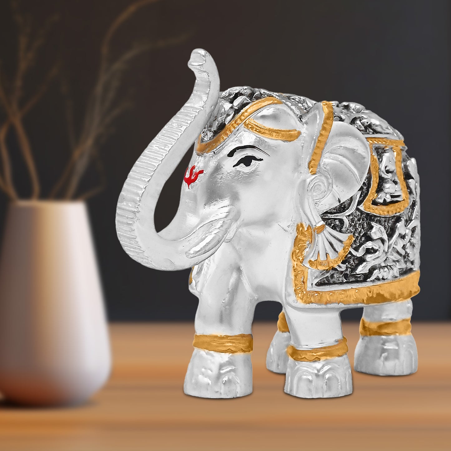DIVINITI 999 Silver Plated Elephant Idol Statue Embrace Strength, Wisdom, and Good Fortune for Home & Office, Tabletop Décor Gift (7.5x8 CM)