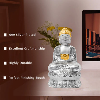 DIVINITI 999 Silver Plated Buddha Idol Inspire Peace Enlightenment Radiate Serenity and Mindfulness for Home Office Décor, Tabletop, Gift (14x8 CM)