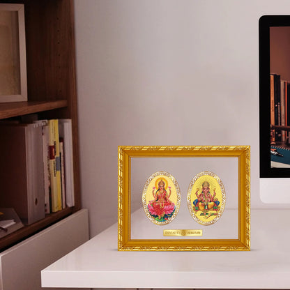 Diviniti 24K Gold Plated Laxmi Ganesha Photo Frame for Home Decor, Wall Hanging, Office Table, Gift DG103 Size 2 (28.7x23.7 CM)