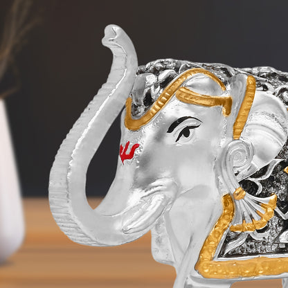 DIVINITI 999 Silver Plated Elephant Idol Statue Embrace Strength, Wisdom, and Good Fortune for Home & Office, Tabletop Décor Gift (7.5x8 CM)
