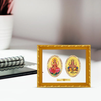 Diviniti 24K Gold Plated Laxmi Ganesha Photo Frame for Home Decor, Wall Hanging, Office Table, Gift DG103 Size 2 (28.7x23.7 CM)