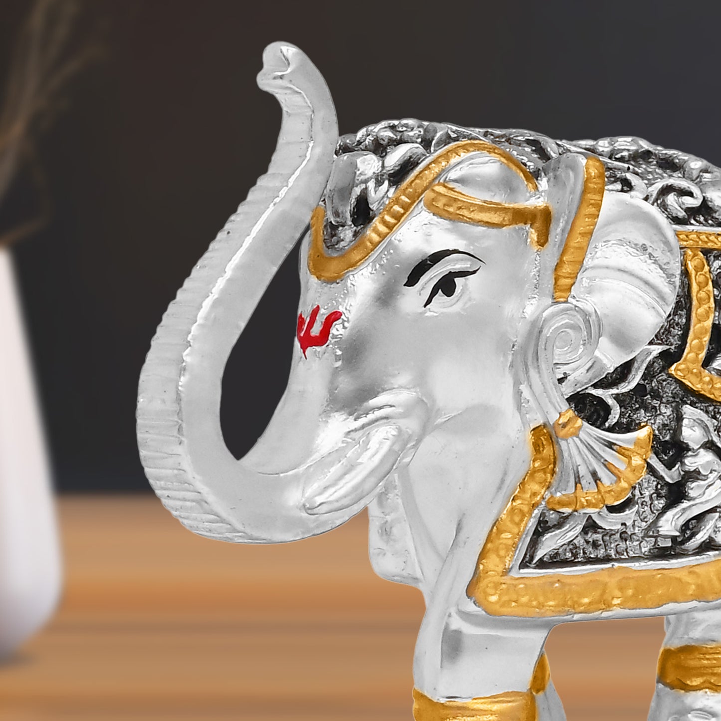 DIVINITI 999 Silver Plated Elephant Idol Statue Embrace Strength, Wisdom, and Good Fortune for Home & Office, Tabletop Décor Gift (10.5x12 CM)
