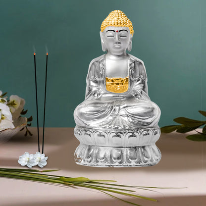 DIVINITI 999 Silver Plated Buddha Idol Inspire Peace Enlightenment Radiate Serenity and Mindfulness for Home Office Décor, Tabletop, Gift (14x8 CM)