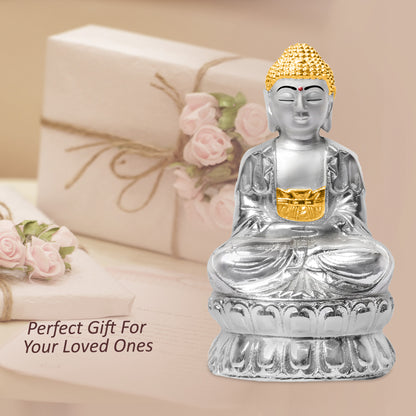 DIVINITI 999 Silver Plated Buddha Idol Inspire Peace Enlightenment Radiate Serenity and Mindfulness for Home Office Décor, Tabletop, Gift (14x8 CM)