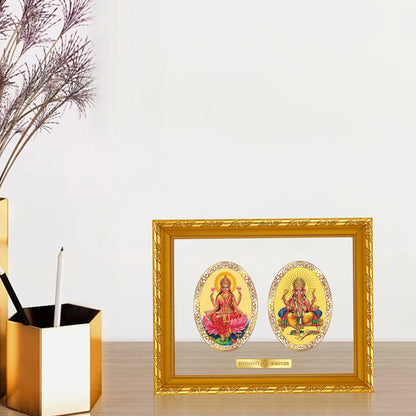 Diviniti 24K Gold Plated Laxmi Ganesha Photo Frame for Home Decor, Wall Hanging, Office Table, Gift DG103 Size 2 (28.7x23.7 CM)