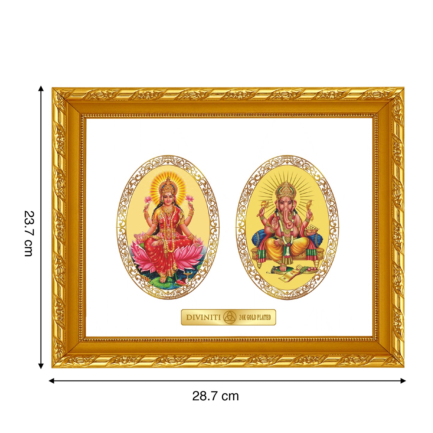 Diviniti 24K Gold Plated Laxmi Ganesha Photo Frame for Home Decor, Wall Hanging, Office Table, Gift DG103 Size 2 (28.7x23.7 CM)
