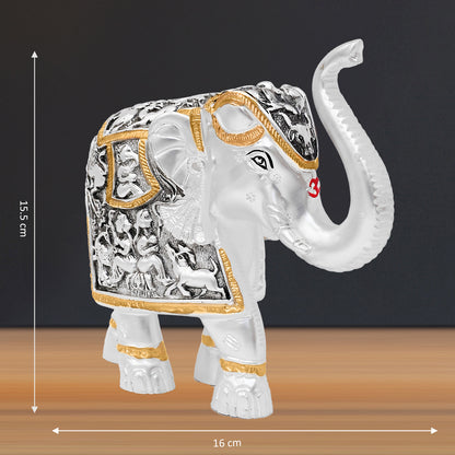 DIVINITI 999 Silver Plated Elephant Idol Statue Embrace Strength, Wisdom, and Good Fortune for Home & Office, Tabletop Décor Gift (15.5x16 CM)