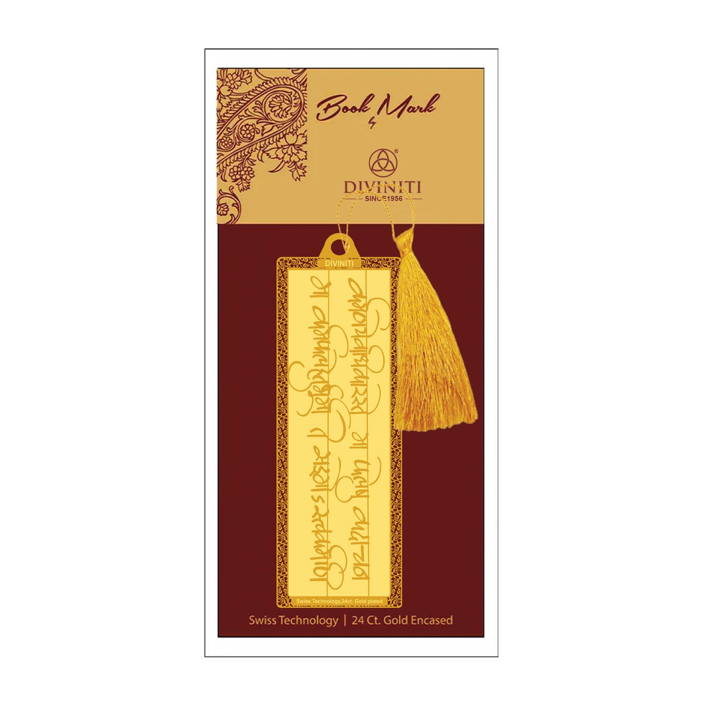 Diviniti 24K Gold Plated Bookmark with String | Design - Geeta Shloka | Size -10cm x 4cm|Luxury Gifting
