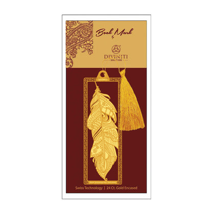 Diviniti 24K Gold Plated Bookmark with String | Design Feather | Size -10cm x 4cm|Luxury Gifting