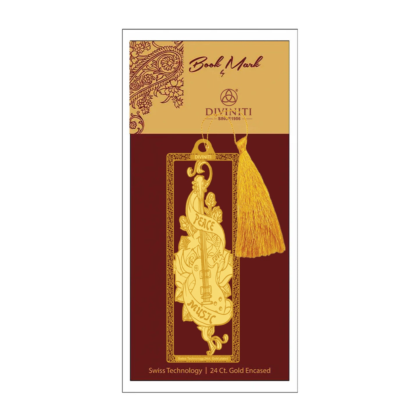 Diviniti 24K Gold Plated Bookmark with String | Design - Guitar | Size -10cm x 4cm|Luxury Gifting