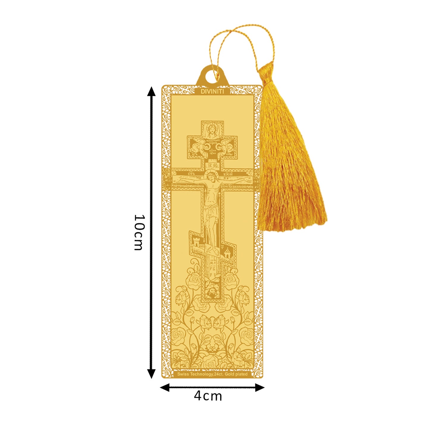 Diviniti 24K Gold Plated Bookmark with String | Design - Cross| Size -10cm x 4cm|Luxury Gifting